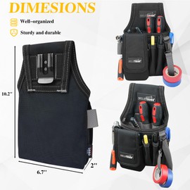 MELOTOUGH Small Tool Pouch with Belt Clip, Mini Electrician Work Pouch with Nylon Phone Pocket, Multi-Pocket Holder with Tape Thong for Carpenter, Heavy Duty Ballistic Compact Organizer, Grey