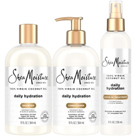 Shea Moisture 100% Virgin Coconut Oil Trio Set | Daily Hydration Conditioner 13 Ounce, Daily Hydration Shampoo 13 Ounce & Leave-in Treatment 8 Ounce