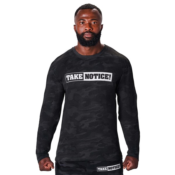 TAKE Notice! Camiseta de manga larga 100% algodón para atletas y aficionados de UFC MMA y boxeo, Black Storm Camo, 3X