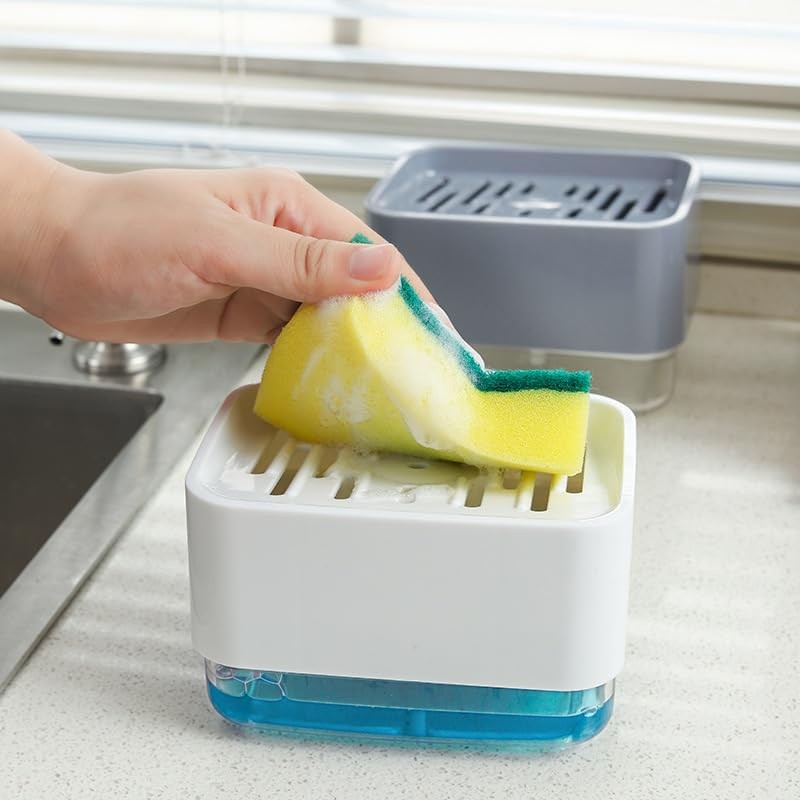 Dish Soap Dispenser and Sponge Holder for Kitchen, Detachable Liquid