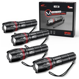 HAUSBELL LED A100 Flashlight Bright, Zoomable Tactical Flashlights Flash Light with High Lumens and Five Modes for Emergency and Outdoor Use Camping Accessories, 4 Pack