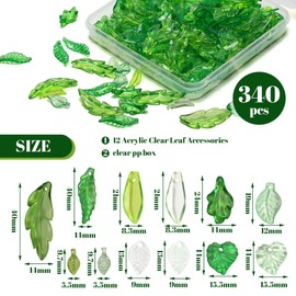 CharmBurst 340 Pieces Green Transparent Acrylic Leaf Pendants, Clear Leaf Beads, DIY Summer Jewelry, Earrings Bracelets, Acrylic Pendants for Keys