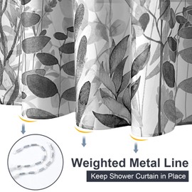 BESBESME Boho Mid Century Shower Curtain Set, Waterproof Fabric for Bathroom Decor Bathtub Modern Machine Washable Weighted Hem Shower Curtain with Hooks, Grey Eucalyptus, 72"x84"