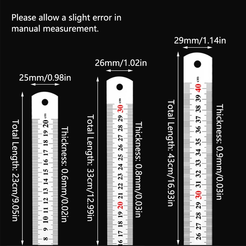 Stainless Steel Rulers, 2 Pack 20cm Metric Imperial Precision Ruler