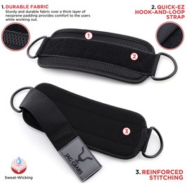 JAG GEARS Fitness Foot Straps Cable Pull - 1 Pair Ankle Straps, Kickbacks Foot Straps, Adjustable Foot Cuffs, Cable Pull with D-Rings and Neoprene Support, Ankle Straps for Men and Women