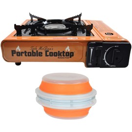 CanCooker Portable Butane Electric Ignition Single Burner Cooktop Bundle with Storage Case and Chemical Free Collapsible Food Batter Cooking Bowl