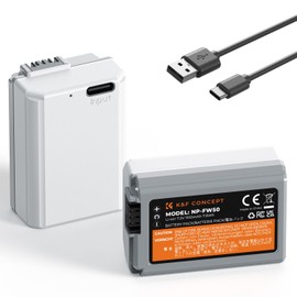 K&F CONCEPT 2 Pack NP-FW50 Battery Type-C Fast Charging A6400 Battery Compatible with Sony A6000 A6300 A6400 A5100 ZV-E10 Alpha 7 A7 A7II A7RII A7S A7R A7R2 NEX-3 NEX-5