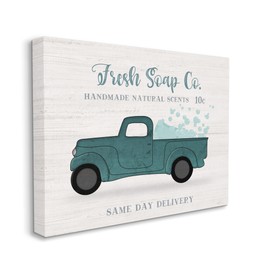 Stupell Industries Fresh Soap Co. Vintage Green Truck Bath Bubbles, Designed by Natalie Carpentieri Canvas Wall Art, 30 x 24, Off- White
