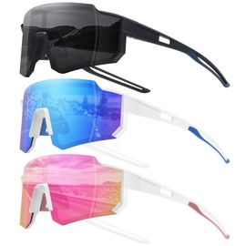 STORYCOAST Sports Running Sunglasses for Men Women Cycling Driving Fishing Bike Sunglasses Polarized UV400 Protection 3Pack Matte Black/Gray+White/Blue+White/Pink