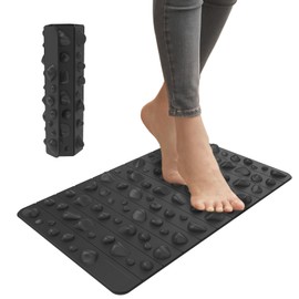 iLivin Standing Mat with Foot Reflexology Zone Massage, Foot Massage Mat with Kissel Stone, Anti Fatigue Mat for Bar Table, Desk, Ergonomic Workplace Mat with Acupressure Massage, Black, 30 x 50 cm