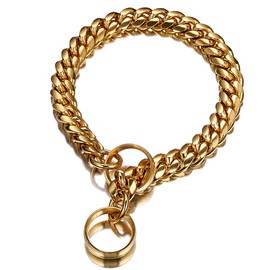 Pet Collar Stainless Steel Dog Chain Metal Chalk Gold 18K Large Dog Bulldog (Gold, 30")
