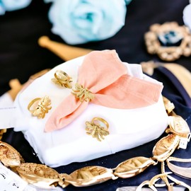 Napkin Rings Set of 12, Golden Bee Napkin Holders, Serviette Rings Bulk for Party Decoration, Dinning Table, Everyday, Family Gatherings - A Great Tabletop Décor - Brush Gold