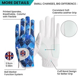 Golf Gloves Men Left Hand Right with Ball Marker Cabretta Leather Weathersof Rain Grip Value Pack,Mens Golf Glove Fashion Pattern Wear Resistant (Camouflage Pattern-1 Pack, XL-Worn on Left Hand)