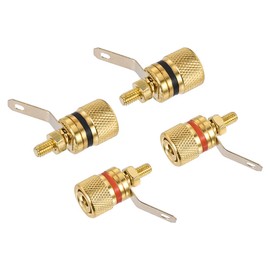 sourcing map 4 Pack 4mm Banana Jack Binding Post Gold Plated Female Socket Plug Terminal Connector for Loudspeaker Amplifier (Red and Black Rubber Ring)