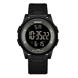 Timever Digital Watch, Men's, Thin, Lightweight, Comfortable, Waterproof, LED Watch, Alarm, Sports Watch, Stopwatch Function, Easy to Read, Japanese Instruction Manual Included, Black