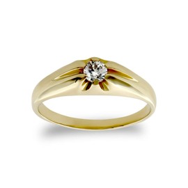 Jewelco London Kids Solid 9ct Yellow Gold White Round Brilliant Cubic Zirconia Gypsy Solitaire Baby Ring