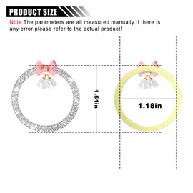 Bling Diamond Car Engine Start Stop Button Decoration Ring, Crystal Rhinestone Push to Start Button Cover Knob Ring with Cute Bow, Bling Ring Emblem Key Ignition Starter Sticker for Women (White)