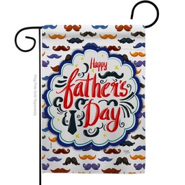 Breeze Decor Father's Day Happy Mustache Garden Flag Family Dad Daddy Papa Grandpa Best Parent Sibling Relatives Grandparent Small Decorative Gift Yard House Banner Made in USA 13 X 18.5