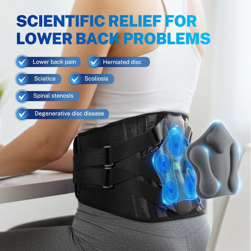 Fitomo Lumbar Support Back Brace, 3D Support Cushion, Ergonomic Support