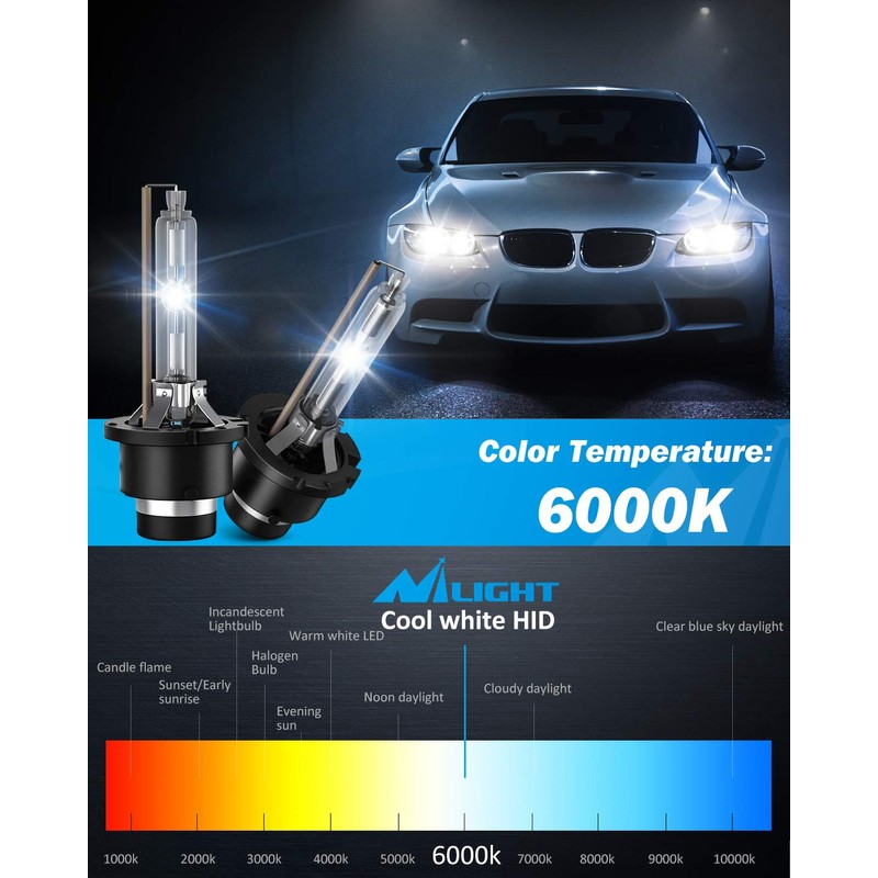 Nilight D4S HID Bulbs, 6000K Diamond White D4S Replacement Super