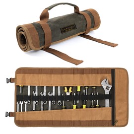 Tool Roll, 23 Pockets Tool Storage Roll, Heavy Duty Waxed Canvas Tool Roll Up Bag (66 cm x 33 cm) - Portable Tool Roll Organiser with Buckles and Handle (Army Green)