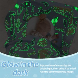 Folding Toddler Chair, Soft Plush Fold Out Kids Couch Sofa Glow in The Dark, Comfy Baby Recliner for Girls Boys (Glowing Dinosaur, Blue)