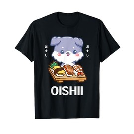 Cute Kawaii Dog Puppy Eats Sushi Japanese Food Lover Otaku T-Shirt for Men Women Girls Kids