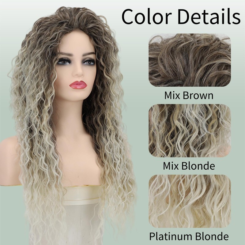 Fencca Long Curly Wigs for Women Ash Blonde Curly Synthetic