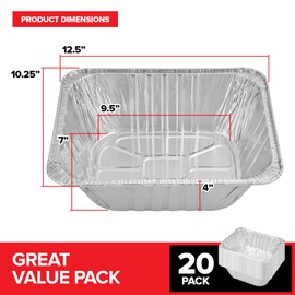(20 Pack) Deep Aluminum Pans 9x13, Heavy Duty 4” Deep Foil Pans Disposable Catering Trays, Baking Tins, Large Food Containers for Cooking, Heating, Storage, Serving, Holiday Meal Prep