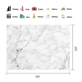 EOA 7(W) x5(H) FT Marble Texture Backdrop White Gray Marble Nature Stone Color Photography Background Food Jewelry Cosmetics Makeup Photographer Professional Photo Shoot Studio Prop