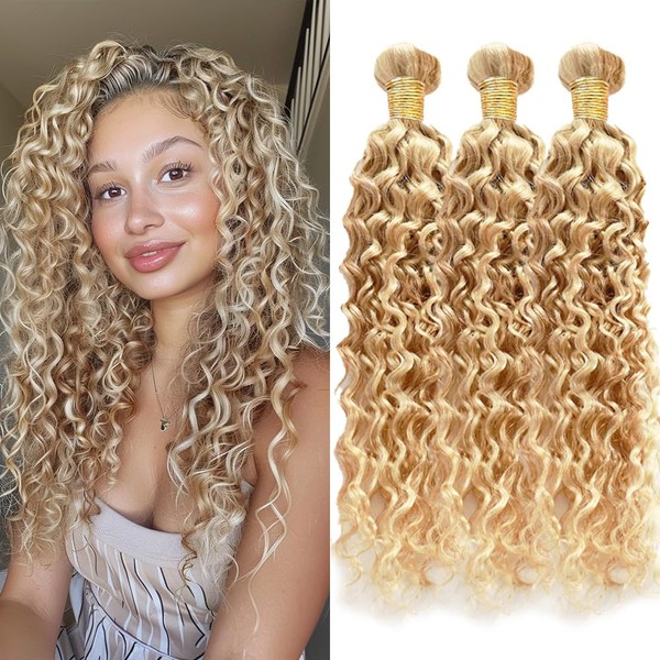 Dokksiiia Kinky Curly Weave Bundles Human Hair P27/613 2-Tone Honey