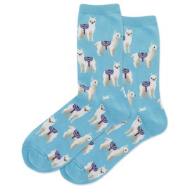 Hot Sox Womens Funny Animal Crew - 1 Pair Pack Cool & Cute Wordplay Novelty Gifts Casual Sock, Llamas (Light Blue), 4-10 US