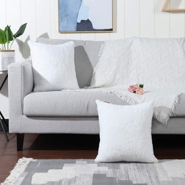 Mandioo Pack of 2 Pure Snow White Faux Fur Fuzzy Cozy Soft Decorative Throw Pillow Covers Set Cushion Cases Pillowcases for Sofa Bedroom Car 20x20 Inches