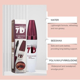 Rímel 7D con Fibras Impermeable, Alarga y Da Volumen a Pestañas, Maquillaje Ojos Antimanchas Efecto Pestañas Postizas Natural (2)