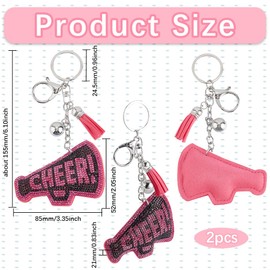 SOFPLATE 1 Box 2Pcs Cheer Keychains Cheerleading Keychain Bulk Large Rose Red Inspiration Cute Cheerleading Megaphone Tassel Key Rings for Car Keys Women Purses Bags Gifts Party Favor Wedding Favors