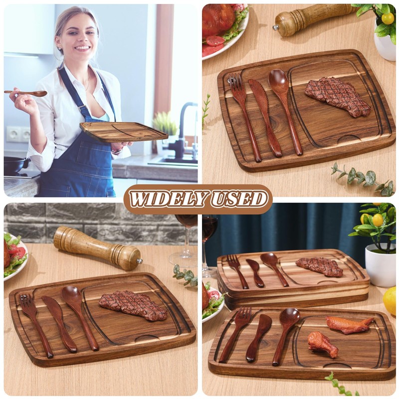 Hushee 16 Pcs Acacia Wooden Steak Plates Board Serving Tableware
