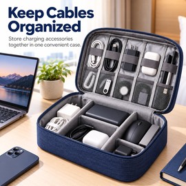 Travel Cable Organizer Case for Electronics – Waterproof Nylon Storage Bag for USB Cables, Chargers and Accessories