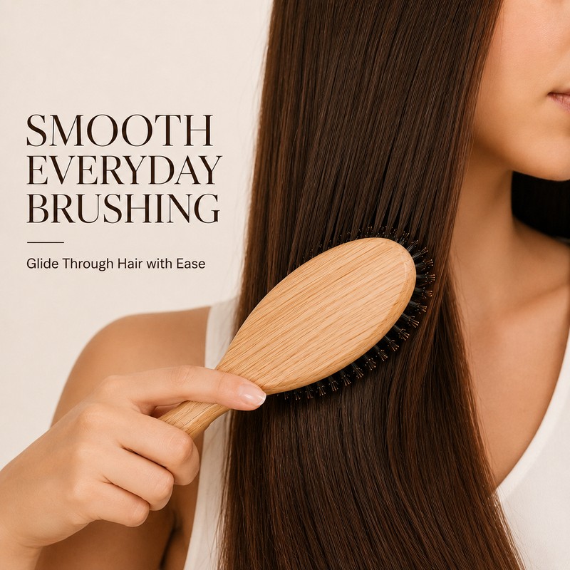 Boar Bristle Hair Brush for Detangling – Wood & Nylon