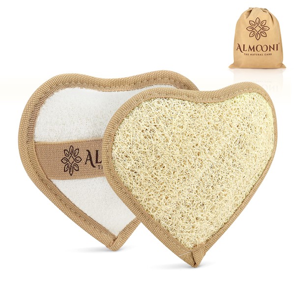 Premium Exfoliating Heart Shaped Loofah Pad Body Scrubber Made with Natural Egyptian Shower Loufa Sponge That Gets You Clean, Not Just Spreading Soap (2 Pack)