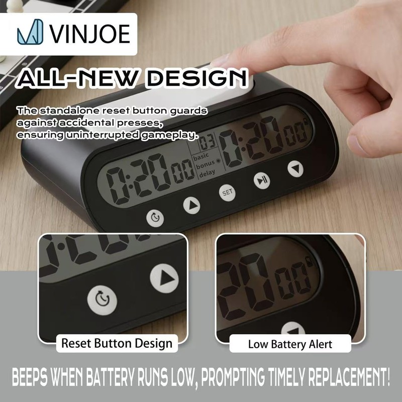 VINJOE Chess Clock Digital Chess Timer Professional for Board Games,Portable