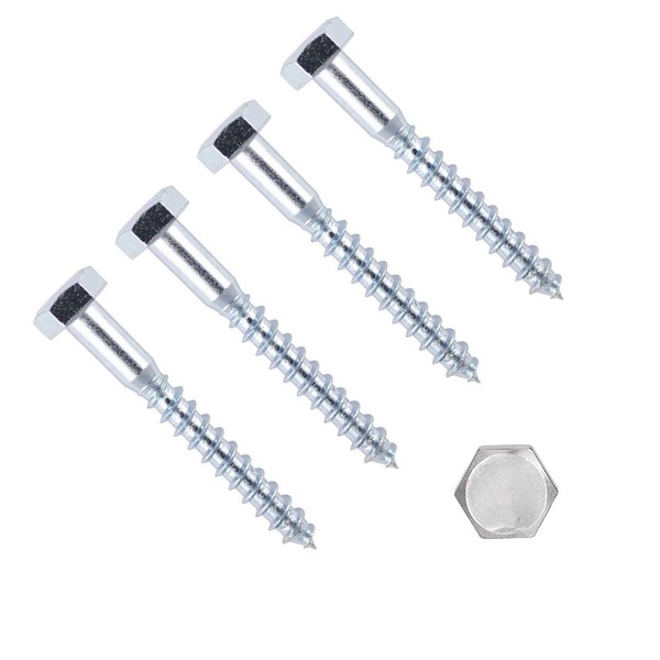 TERF® M12 X 150mm Coach Screws Hex Head M12 (12mm) X 150mm Wood Masonry Brick Concrete Wall Fixing Lag Screw Bolts for Aerial Satellite Dish TV Bracket Fence Shelves Mounting Decking - Pack of 4