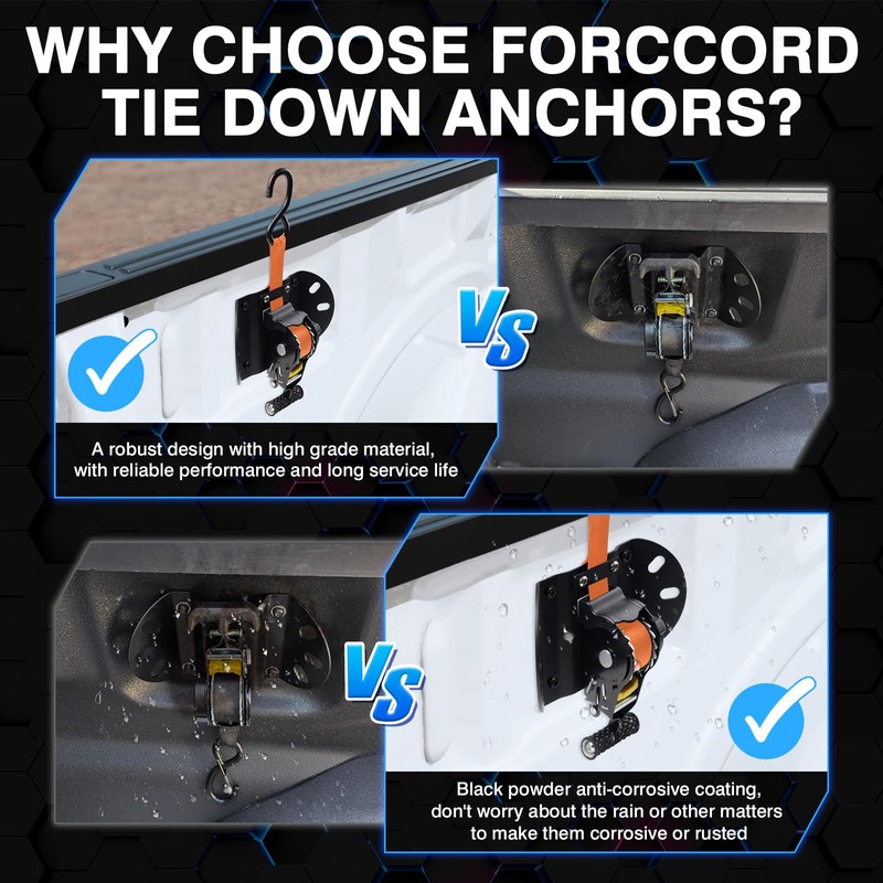 Forccord 2-Pcs Retractable Ratchet Straps Fit for 2015-2025 2026 Ford