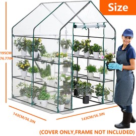 Greenhouse Cover Replacement, 56×56×76 Inches PE Walk-in Greenhouse Cover for Gardening Plants w/Roll-Up Zipper Door, Waterproof Wind Rain Proof Frost Protection , Easy Assembly (No Frames Include)