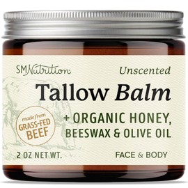 Bálsamo de miel de sarga de ternera, cara y cuerpo, con cera de abeja orgánica y aceite de oliva | Face Moisturizer & Body Balm, Grass Fed Beef Tallow for Skin Support, Paraben-Free BPA-Free & Cruelty-Free, Unscented, 2 oz