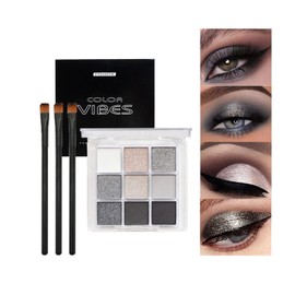 Black Eyeshadow Palette Black Smokey Eye Shadows Palette For Women Long Lasting White Grey Cold Toned Glitter Matte Eyeshadow Make-Up Palettes Waterproof Blendable Black Silver White Eyeshadow Palette