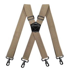 RIONA Men's Braces Wide 3.8 cm with 4 Carabiner Hooks Long One Size for Men and Women Adjustable and Elastic X-Back Heavy Duty, 010khaki