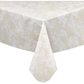 Grapevines Contemporary Grape Print Heavy 4 Gauge Vinyl Flannel Backed Tablecloth, Indoor/Outdoor Wipe Clean Tablecloth, 52 Inch x 70 Inch Oblong/Rectangle, Ivory