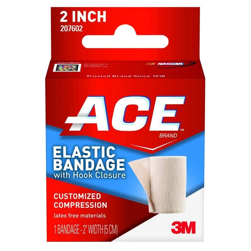 Ace Elastic Bandage Wraps with Hook Closure, Non-Sterile, Latex-Free, 2