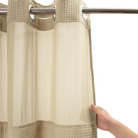River Dream Linen Fabric Shower Curtain Set, Cotton Blend, Waffle Weave, with Snap in Replacement Liner，71 x 74 inches