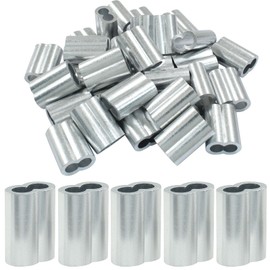 Cjueiom 50Pcs Aluminum Crimping Loop Sleeve, 1/4 Inch / 6mm Double Barrel Crimp Sleeves for Wire Cable Rope Hanging, Silver